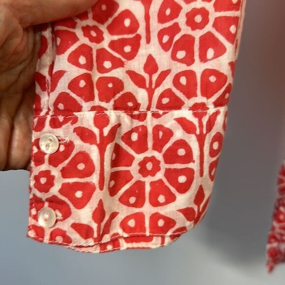 ROBERTA ROLLER RABBIT Women’s Shirred Detail Popover Top Orange/White Size Small - Picture 7 of 14